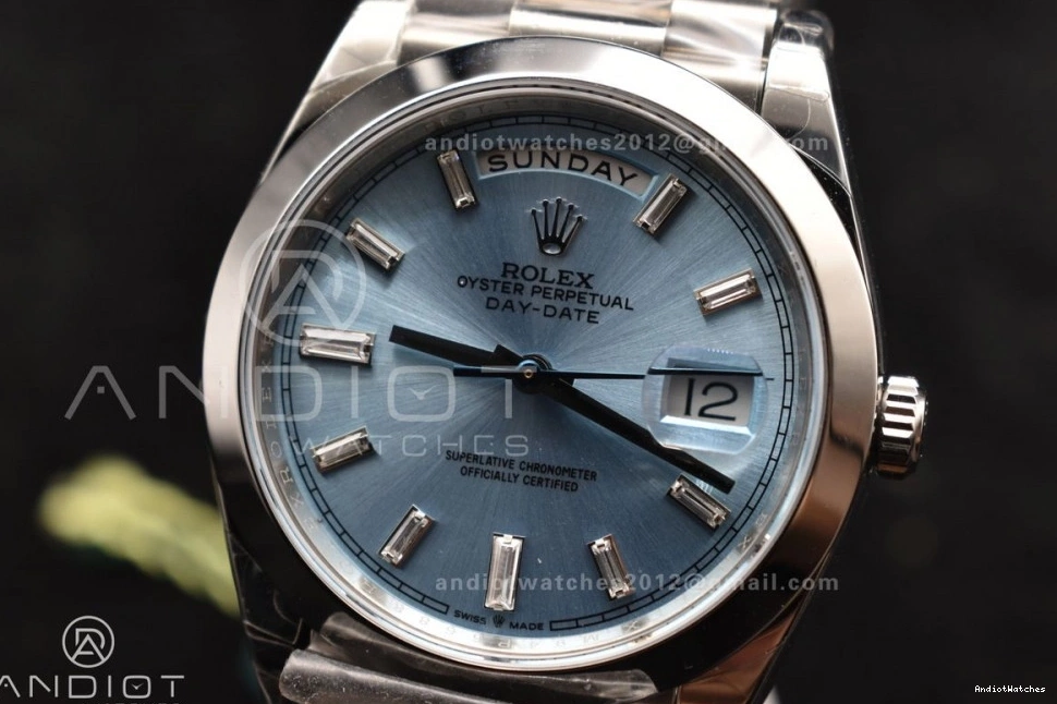 A 720 Weight On GSF Bracelet President Gain Blue Iced 40 TimelessDesign DayDate Crystal Dial SS 0110